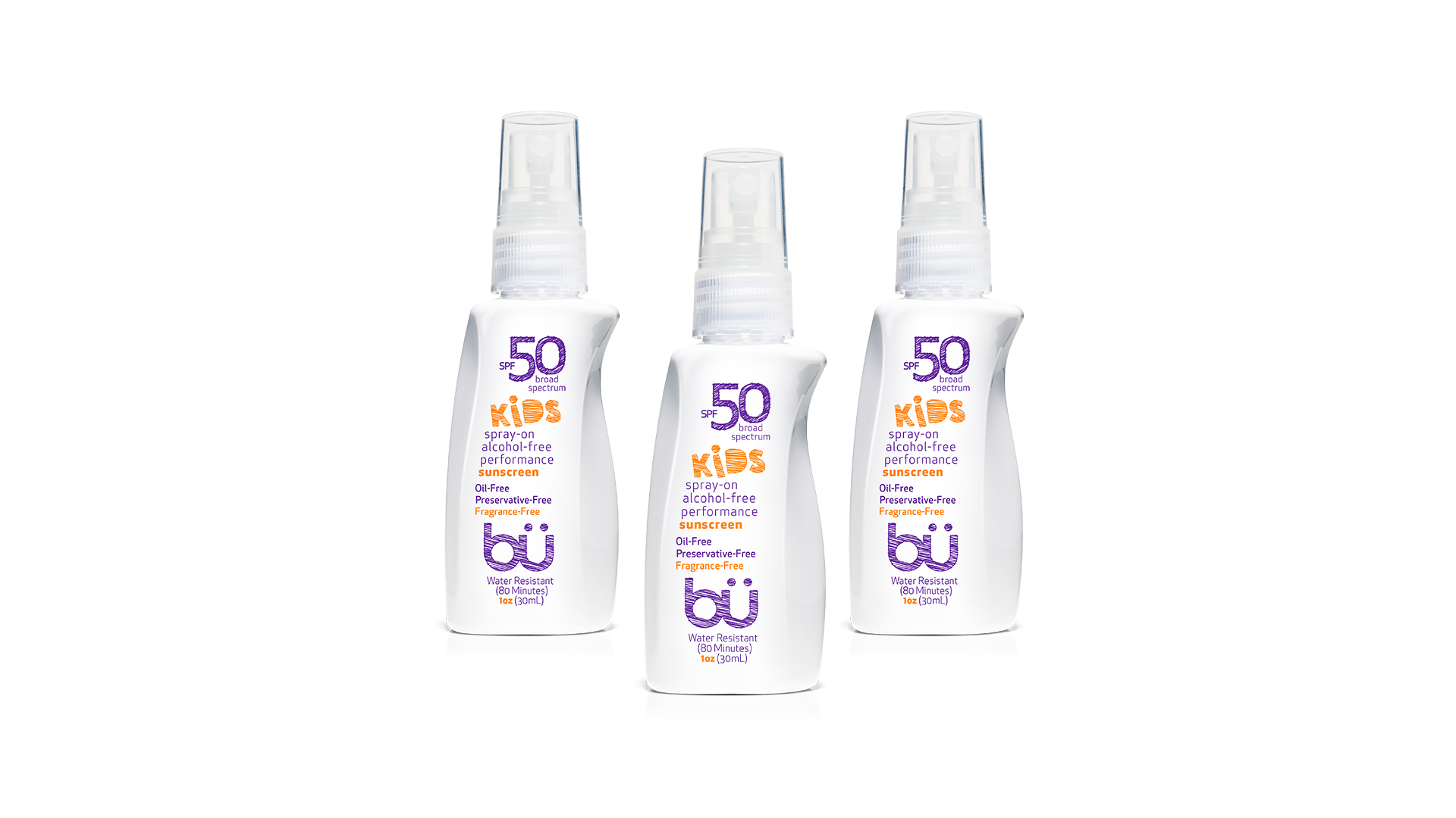 3 Pack - Bu SPF 50 Alcohol-Free KIDS Fragrance-Free Eco- Friendly Sunscreen Spray